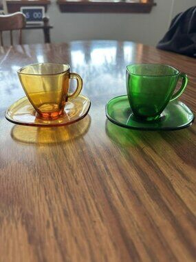 2 Sets Vintage Italian Glass Cups & Saucers